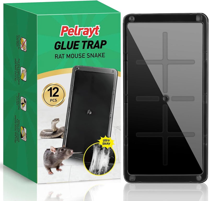 Pelrayt Glue Mouse Traps Indoor for Home, Rat Trap-12 Pack, Large Heavy Duty Glue Traps for Safe Home Pest Control. Pre-Scented, Non-Toxic Sticky Boards for Mice, Rats & More. Easy To Use - Image 1